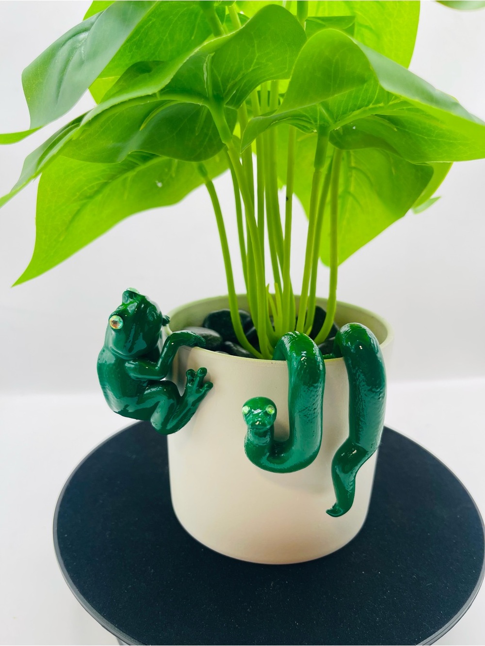 Green Frog and Snake Plant Pot Hanger - Decorative Plant Accent